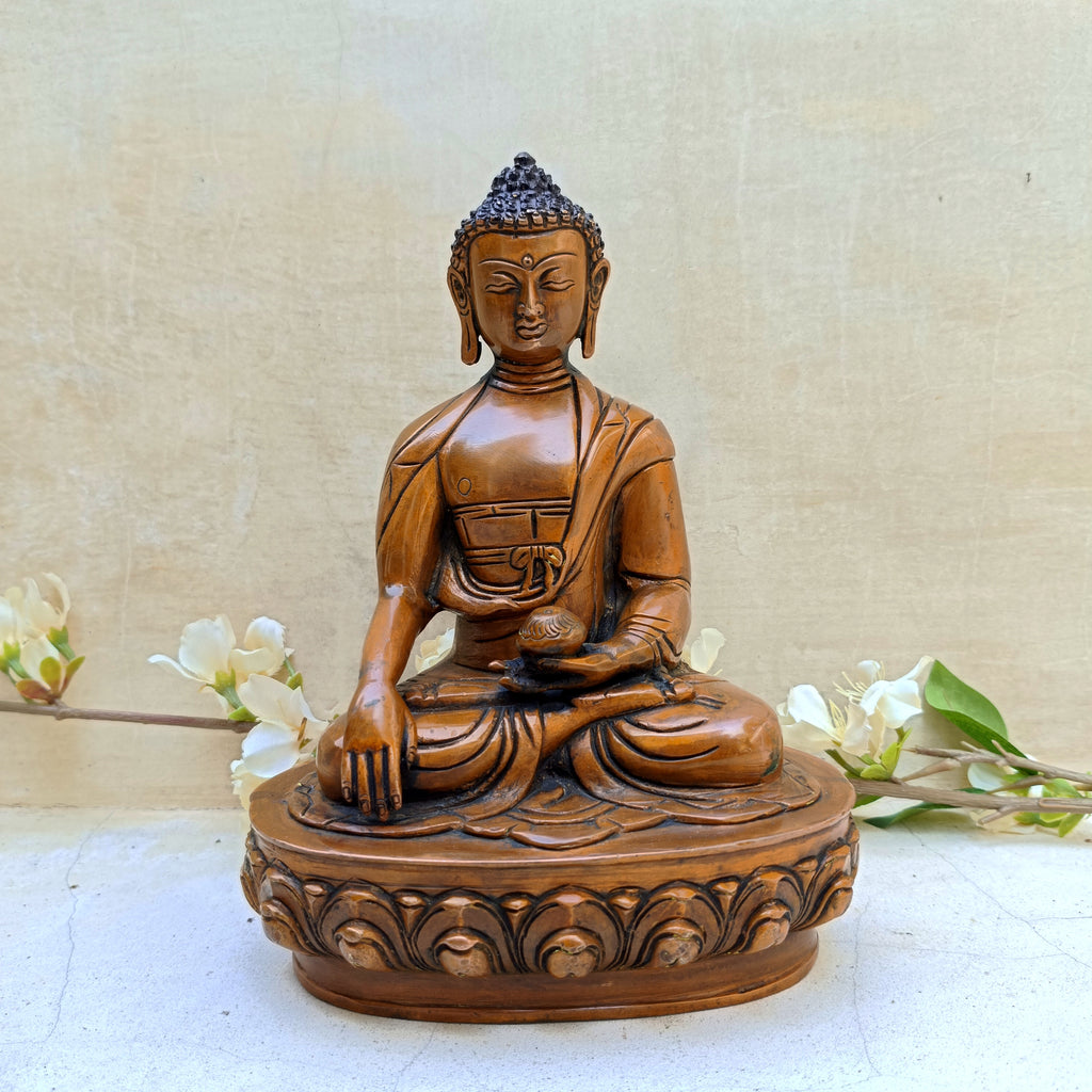 Vintage Buddha Brass Sculpture In Earth Mudra Posture. Ht 22 cm