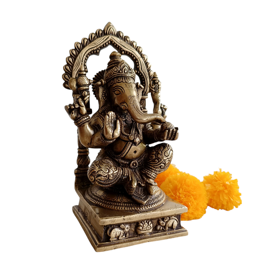 Divine Idol Of Lord Ganesha With Prabhavali - Height 22.5 cm x Width 12 cm x Depth 10 cm