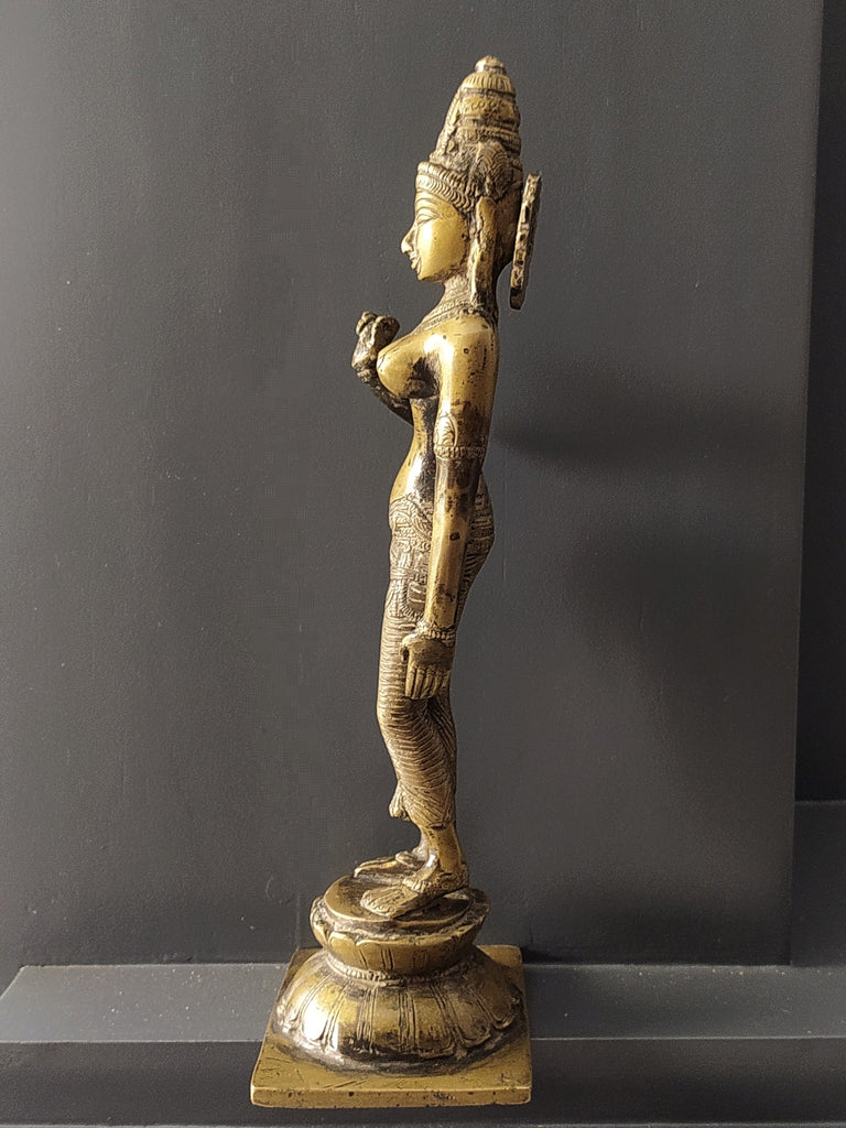 Vintage Divine Brass Sculpture Of Parvati - Goddess of Fertility, Love & Devotion. Height 33 cm