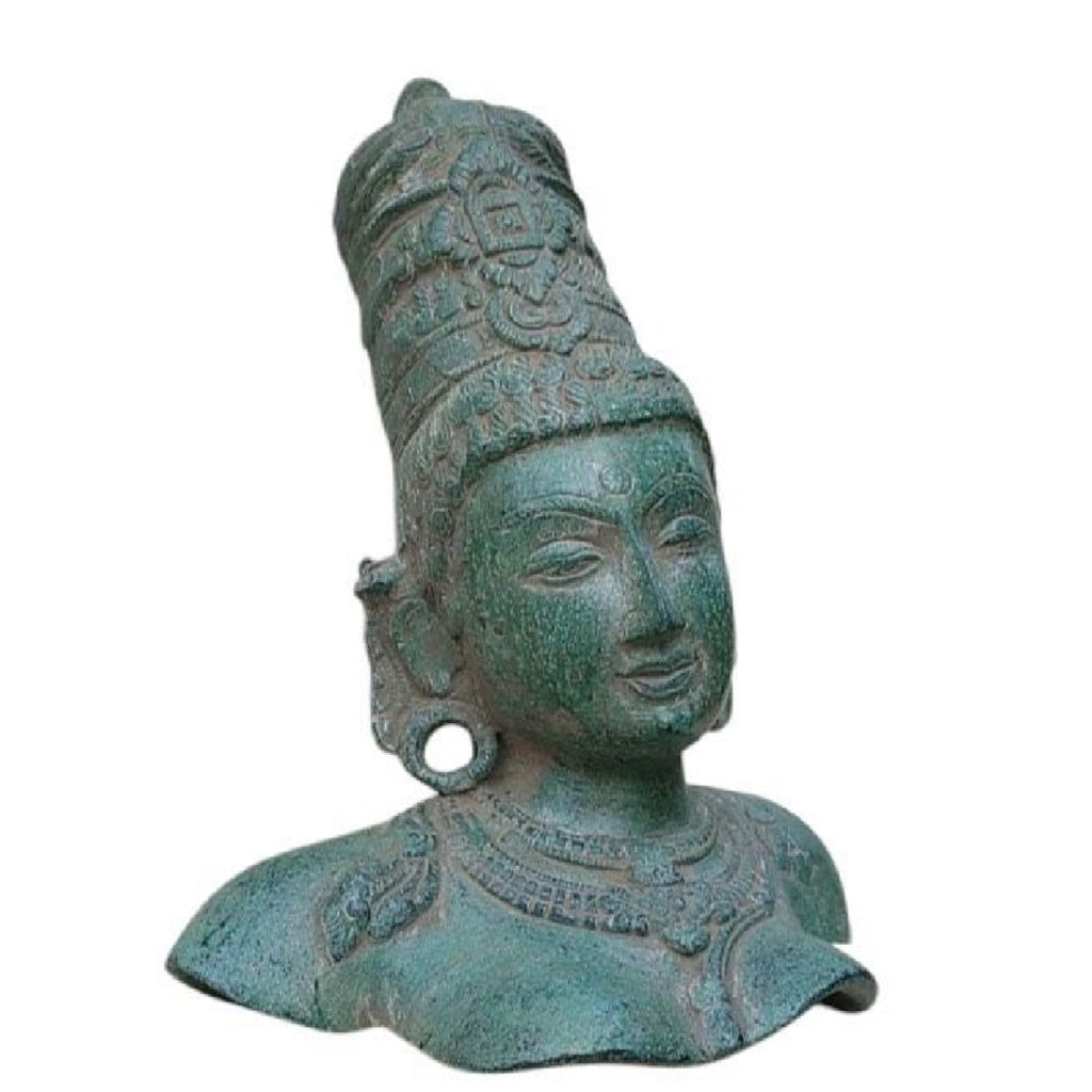 Magnificent Brass Bust Of Parvati - Indian Goddess of Fertility, Love & Devotion. Height 31 cm x Width 24 cm