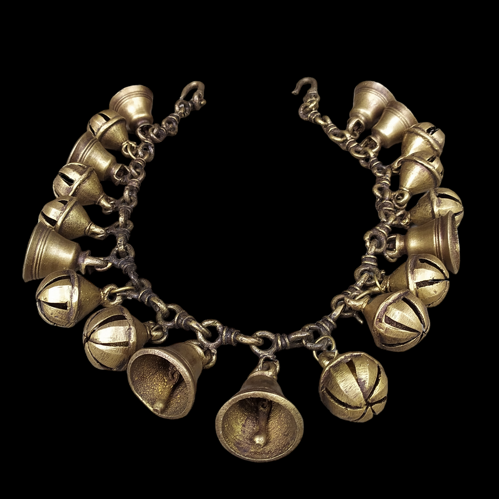 Handcrafted Vintage Brass Necklace with Bells & Ghungroos – A Timeless Artisan Treasure. Length 80 cm