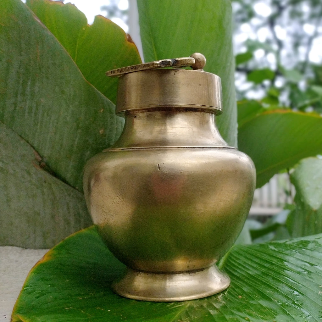 Traditional  Brass Gangajal Vessel for Holy Ganges Water From The Himalayas. Height 17 cm