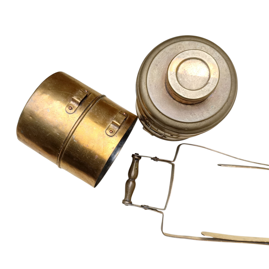 Vintage Brass Tiffin With 4 Containers. Height 42 cm x Diameter 14 cm