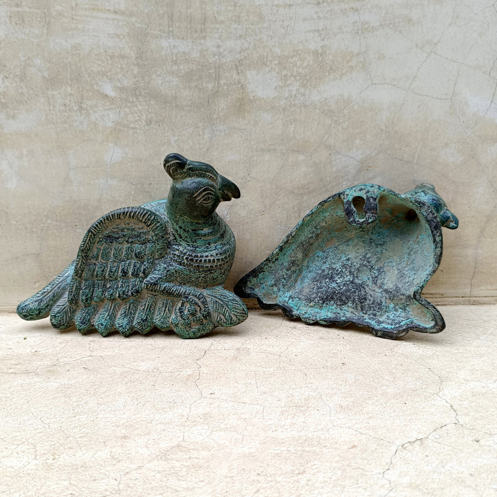 Enchanting Pair of Handcrafted Brass Parrots. Length 16 cm x Height 13 x Depth 5 cm