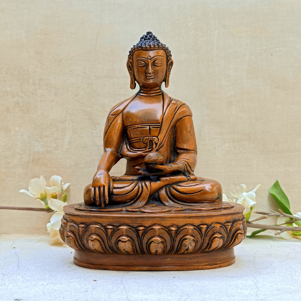 Vintage Buddha Brass Sculpture In Earth Mudra Posture. Ht 22 cm
