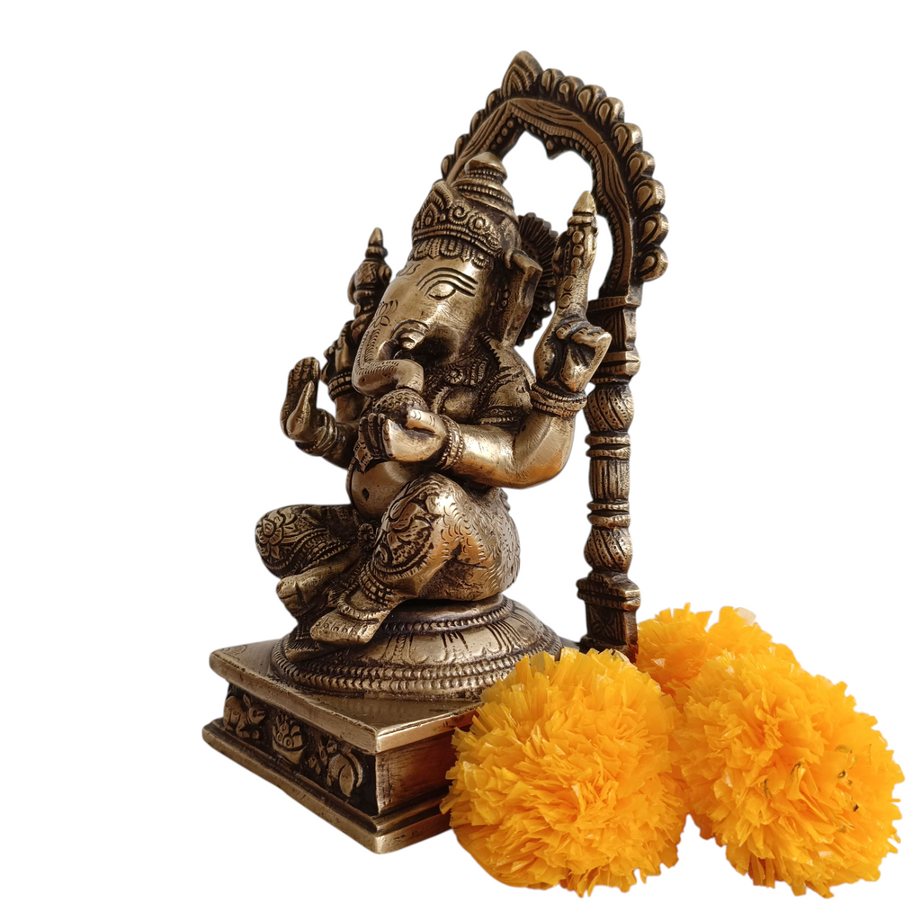 Divine Idol Of Lord Ganesha With Prabhavali - Height 22.5 cm x Width 12 cm x Depth 10 cm