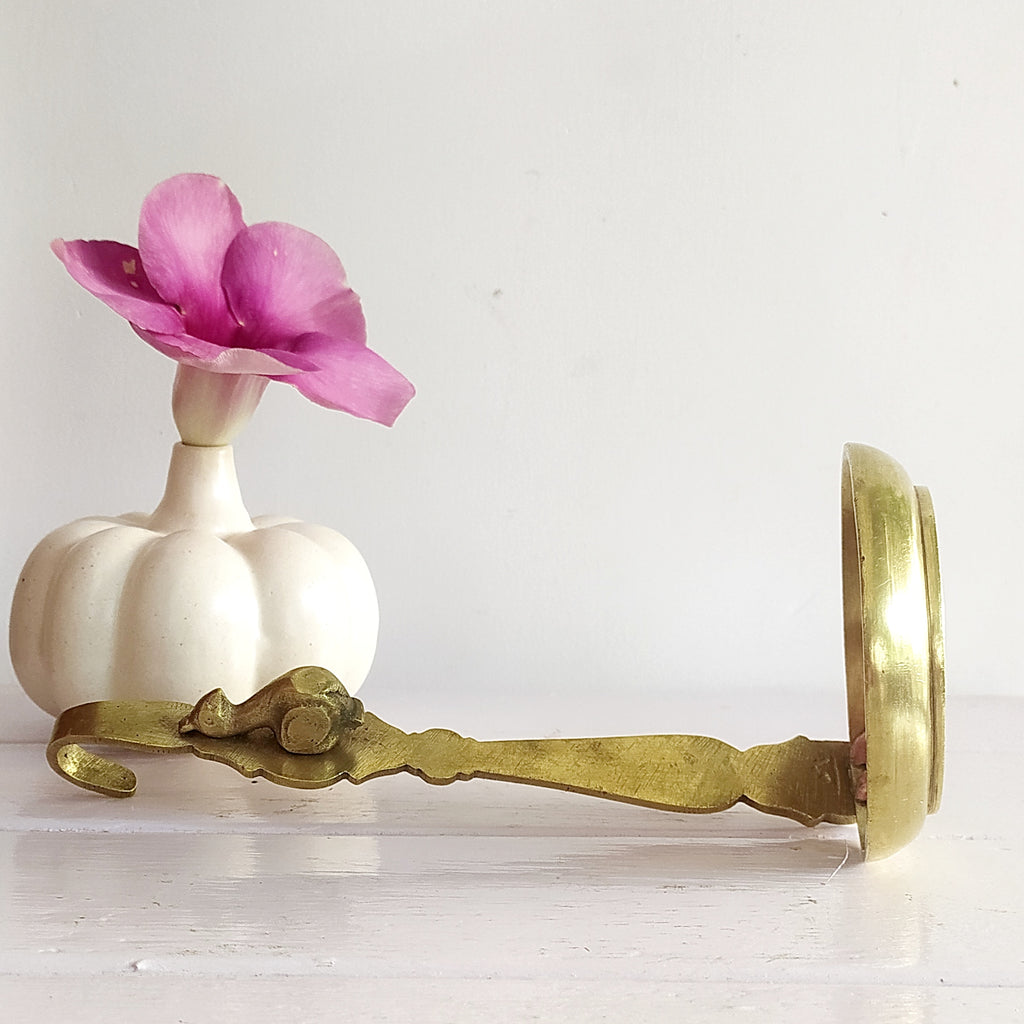 Vintage Brass Candle Holder Handcrafted With A Peacock. Height 24 cm x Diameter 10 cm