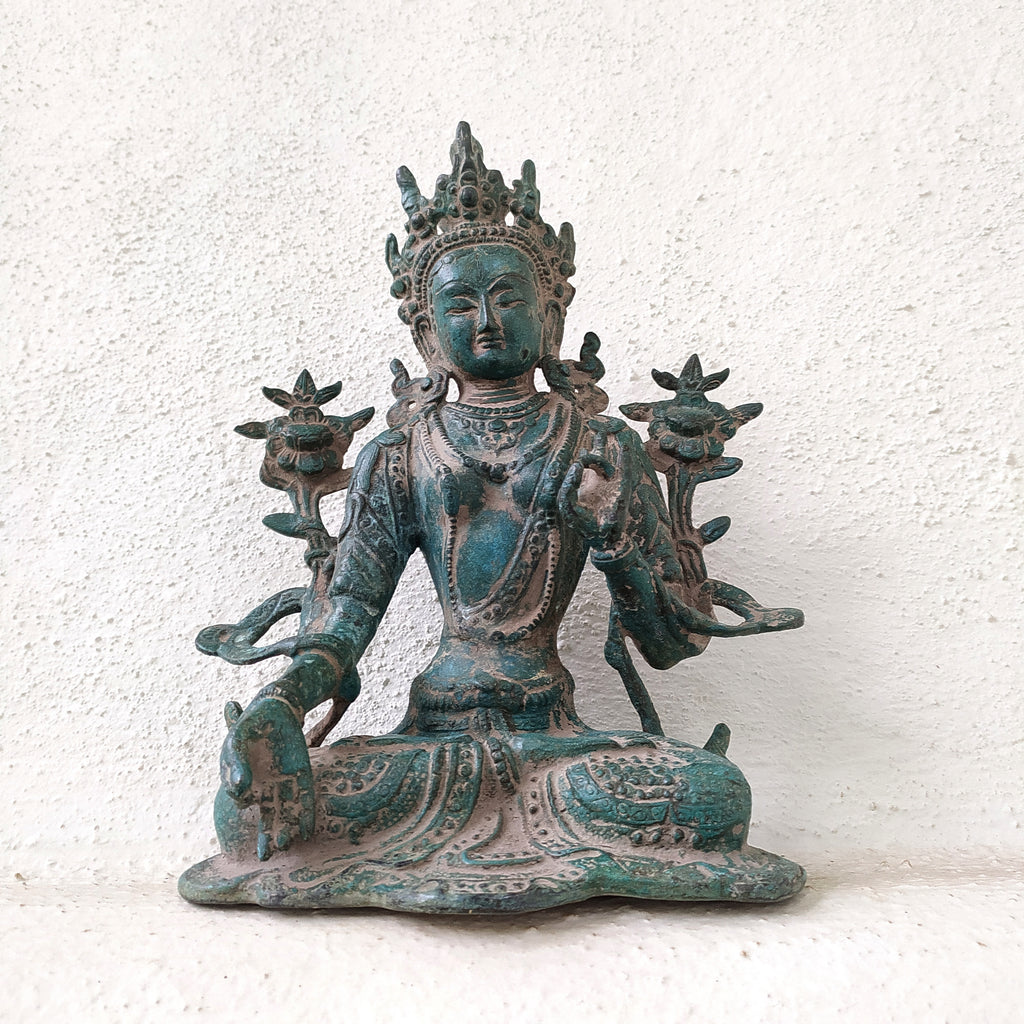 Brass Sculpture of Tara -Female Buddha & Goddess of Universal Compassion. Ht 27 cm x W 20 cm