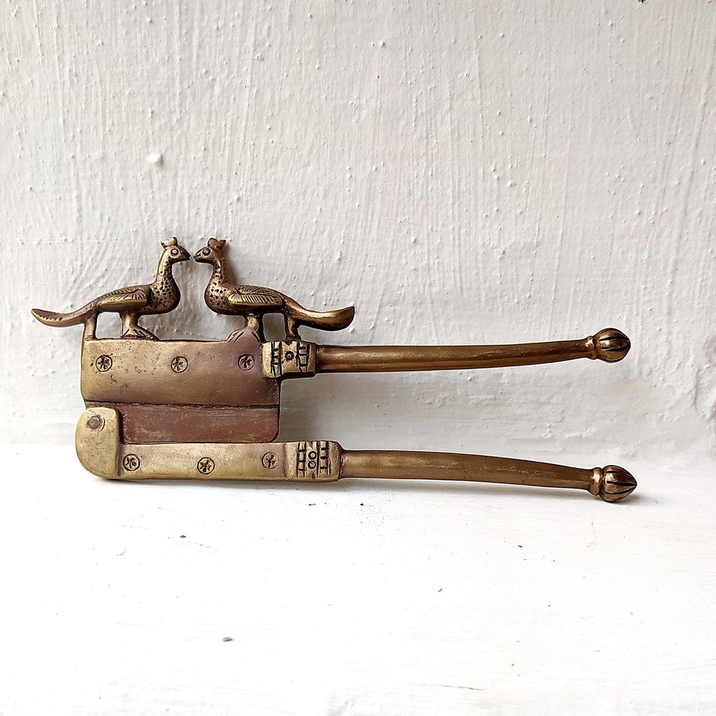 Vintage Brass Nut Cutter With Peacocks. Length 18 cm x Height 7 cm