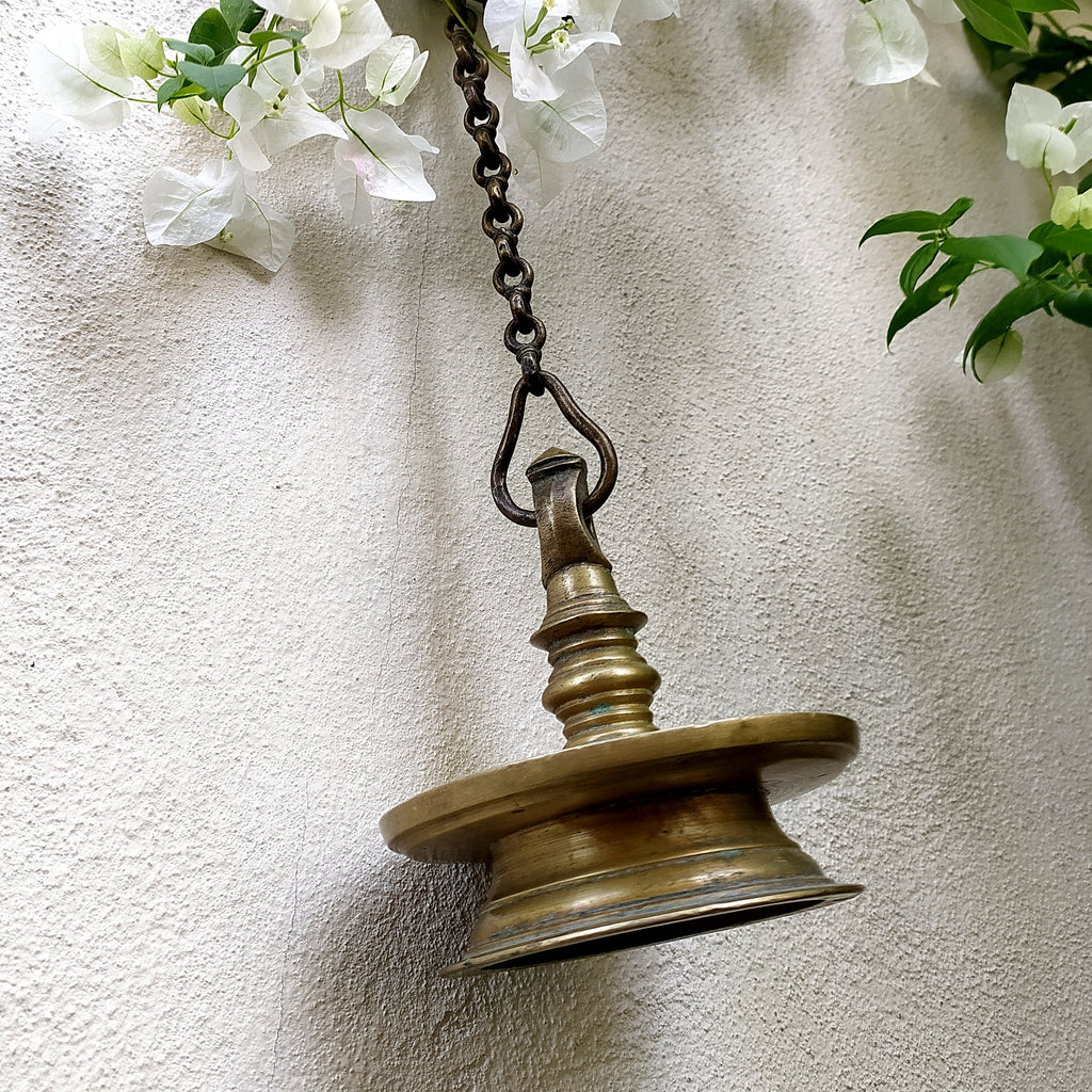 Traditional Brass Oil Lamp - "Thooku Vilakku" From South India. Length 86 cm x Diameter 14 cm