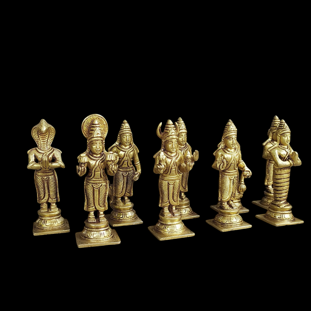 Divine collection of 9 Navagraha brass idols - Celestial bodies Affecting Human Life. Height 13.5 cm