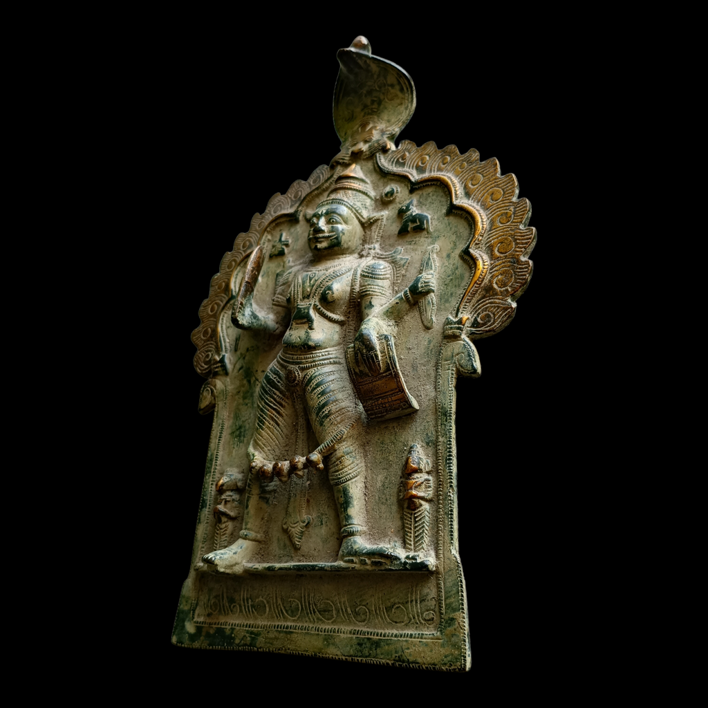 Vintage Brass Plaque of Veerabhadra | Shiva  - The Warrior. Height 29 cm x Width 19 cm
