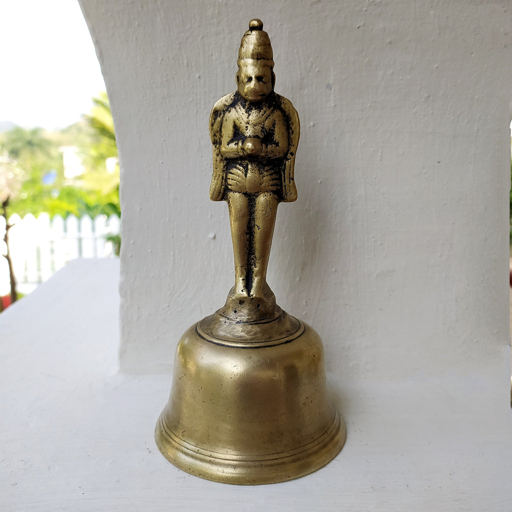 Vintage Brass Temple Bell Of Garuda - Hindu Demigod & Mount Of Lord Vishnu . Height 21 cm x Diameter 9.5 cm