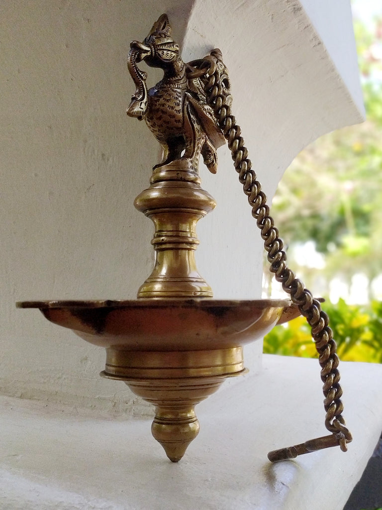 Vintage Brass Oil & Wick Lamp of The Mythical Hamsa - 58 cm Tall