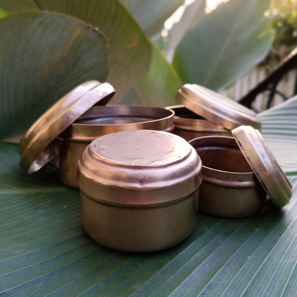Vintage Collection Of 4 Round Brass Storage Boxes