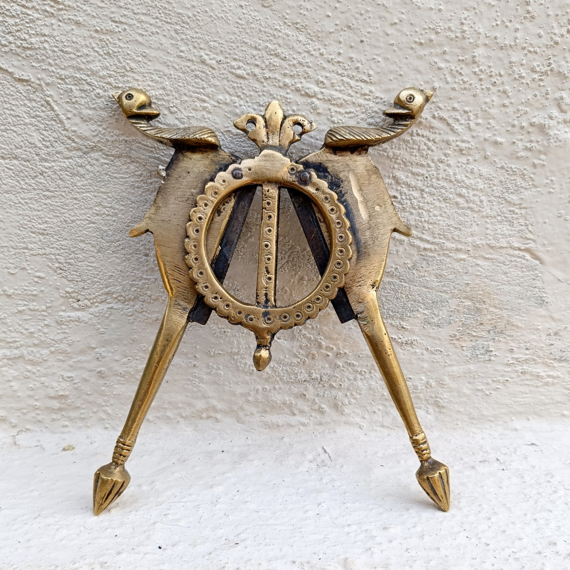 Vintage Brass Nut Cutter With Twin Peacocks. Length 17 cm x width 14 cm