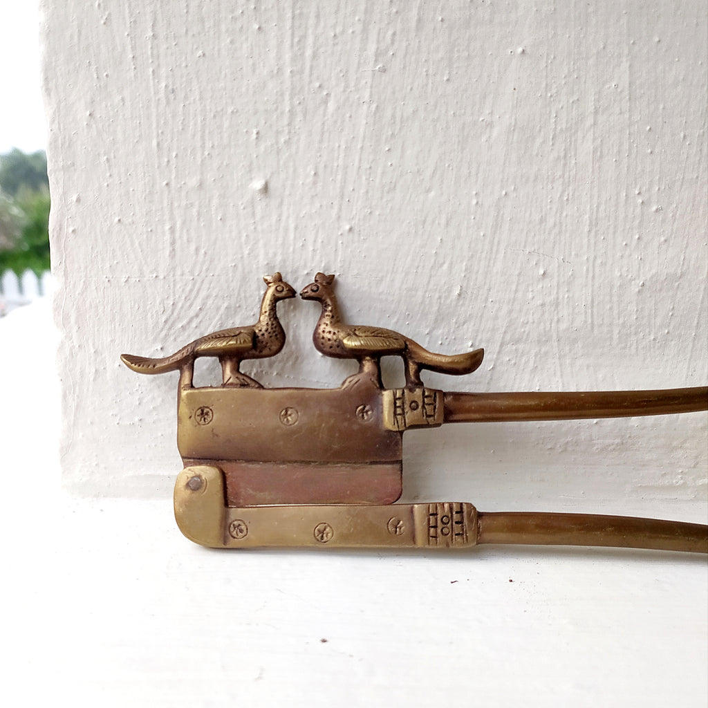 Vintage Brass Nut Cutter With Peacocks. Length 18 cm x Height 7 cm