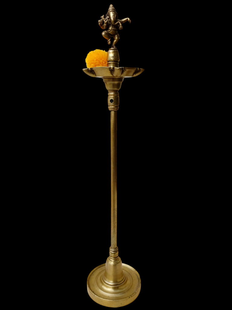 Divine Brass Oil Lamp With Ganesha - God Of Wisdom. Height 68 cm x Diameter 16 cm