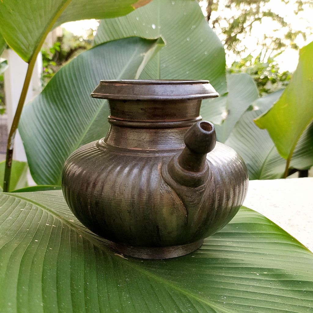 Vintage Brass Drinking Water Ribbed Lota | Vessel With Spout. Height 14.5 cm x Diameter 9 cm