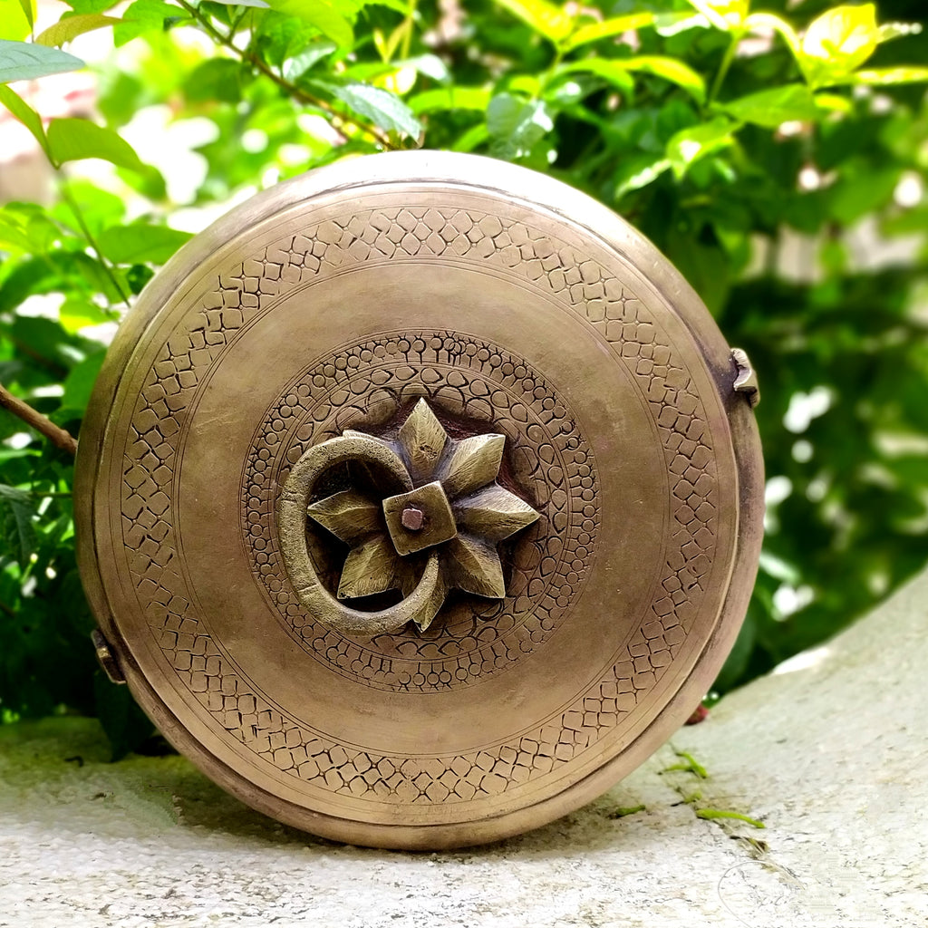 Traditional Brass Chappati Dabba | Bread Box From Northern India - Dia 22 cm x Ht 10 cms