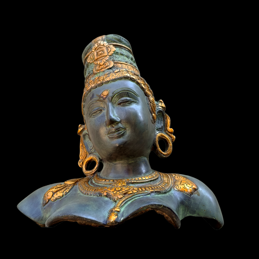 Magnificent Brass Bust Of Parvati - Indian Goddess of Fertility, Love & Devotion. Height 30 cm x Width 24 cm