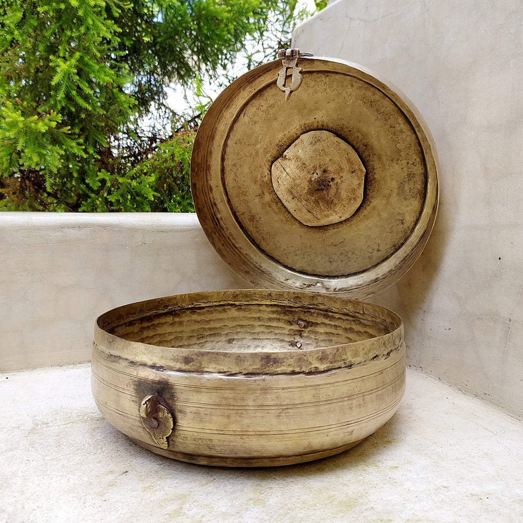 Traditional Brass Chappati Dabba | Bread Box From Northern India - Dia 22 cm x Ht 10 cms