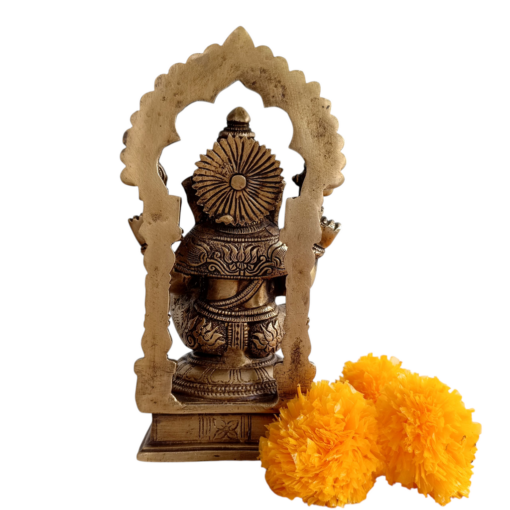 Divine Idol Of Lord Ganesha With Prabhavali - Height 22.5 cm x Width 12 cm x Depth 10 cm