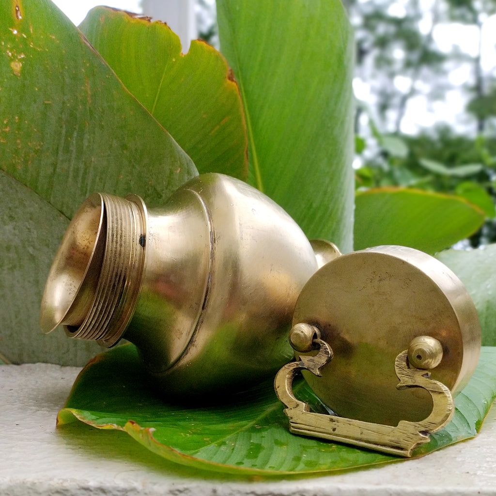 Traditional  Brass Gangajal Vessel for Holy Ganges Water From The Himalayas. Height 17 cm