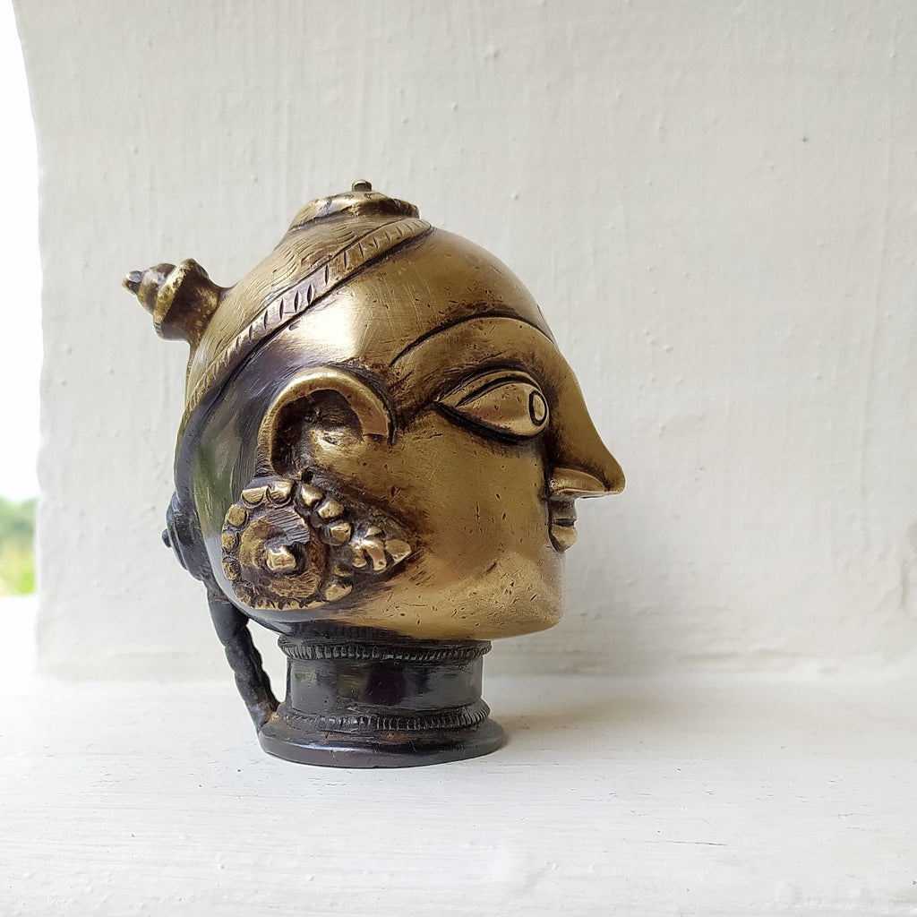 Vintage Brass Bust of Gangaur Gauri - Goddess of Fertility, Love & Devotion . H 11 cm x W 11 cm