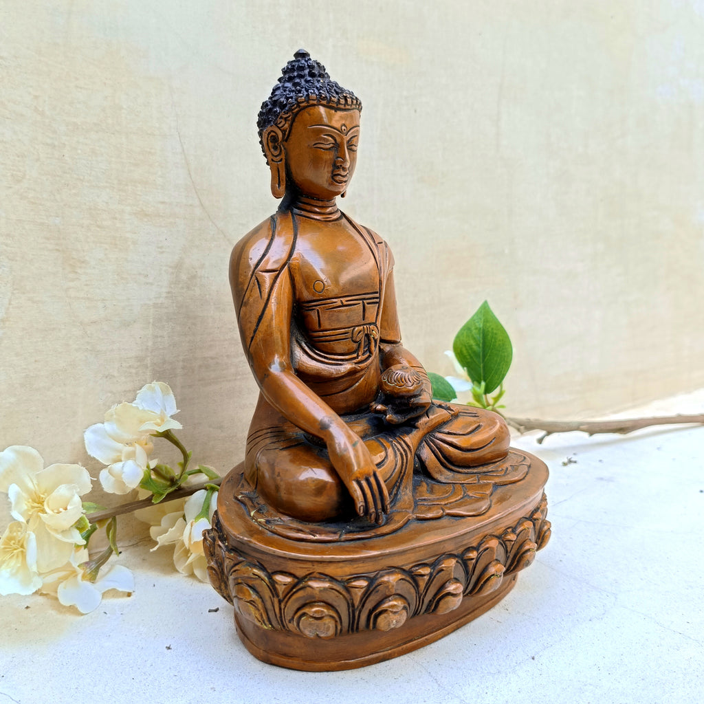 Vintage Buddha Brass Sculpture In Earth Mudra Posture. Ht 22 cm