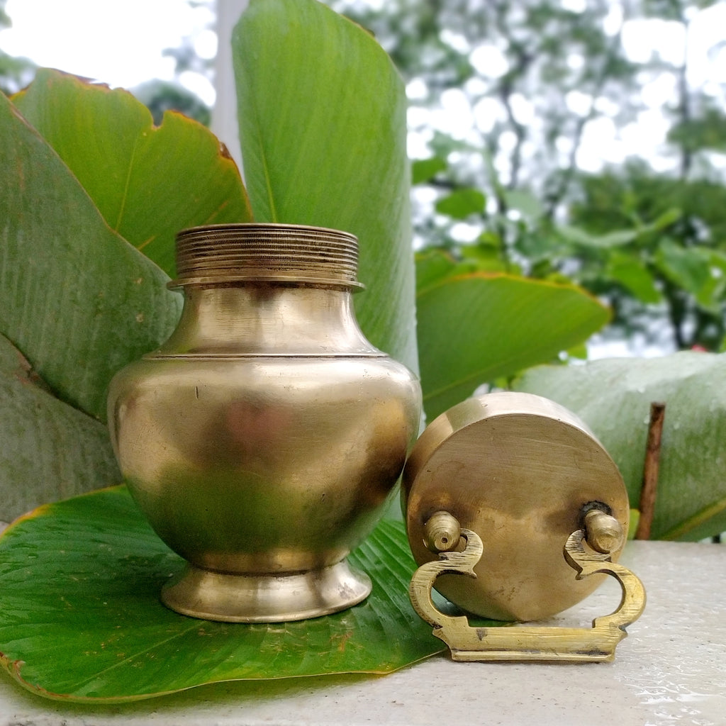 Traditional  Brass Gangajal Vessel for Holy Ganges Water From The Himalayas. Height 17 cm