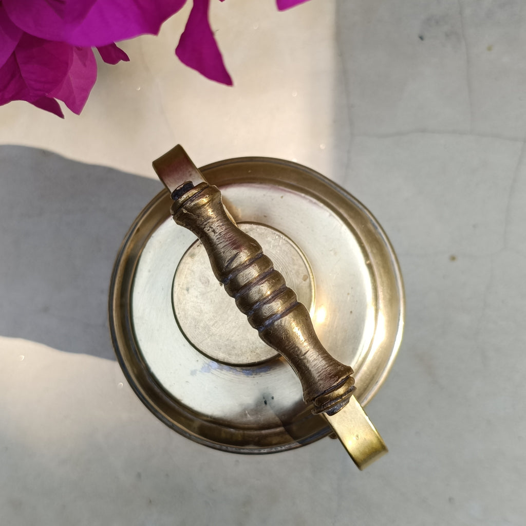 Vintage Brass Tiffin With 3 Containers. Height 26 cm x Diameter 11 cm