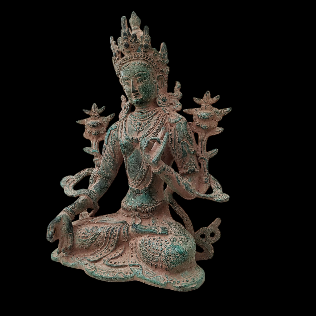 Brass Sculpture of Tara -Female Buddha & Goddess of Universal Compassion, Ht 27 cm x W 20 cm