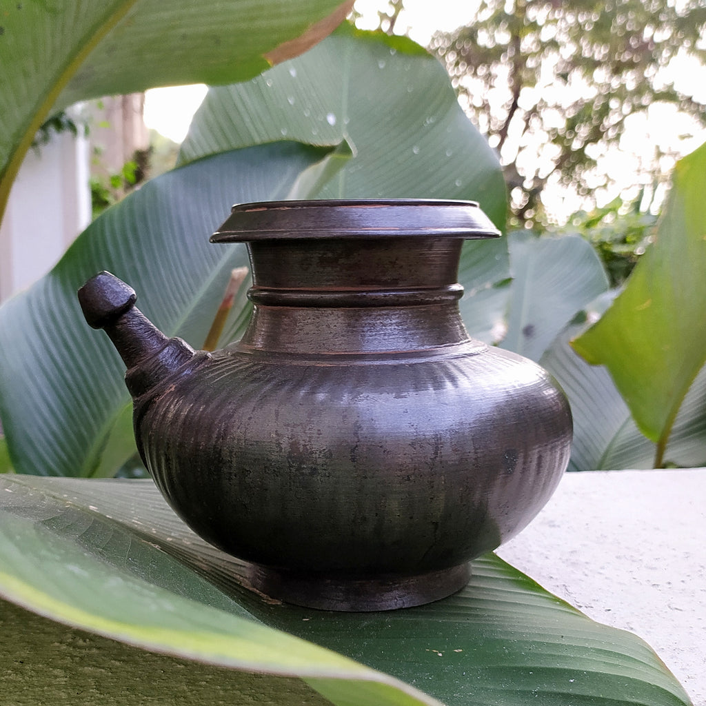 Vintage Brass Drinking Water Ribbed Lota | Vessel With Spout. Height 14.5 cm x Diameter 9 cm