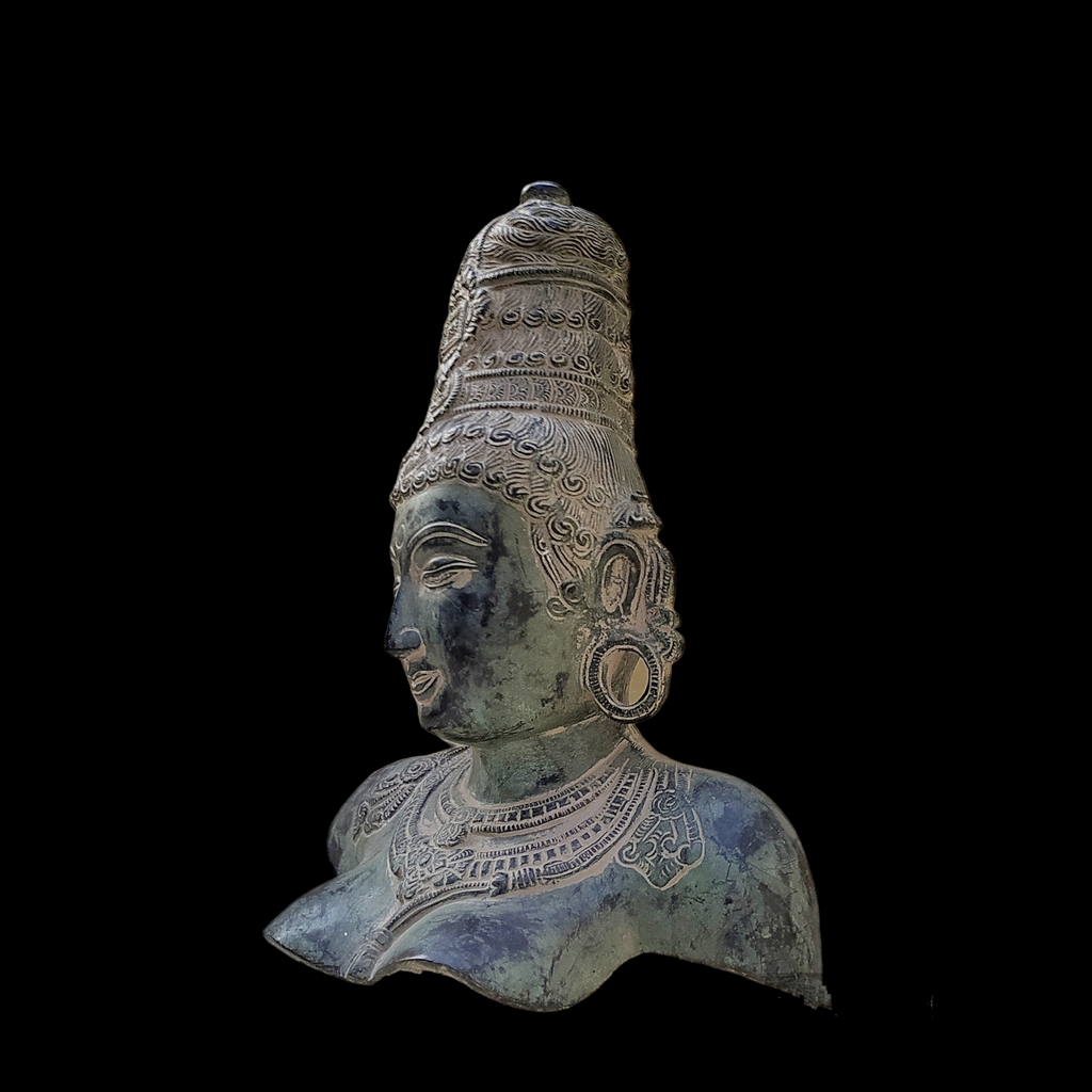 Vintage Brass Bust Of Parvati - Indian Goddess of Fertility, Love & Devotion. Height 31 cm x Width 24 cm