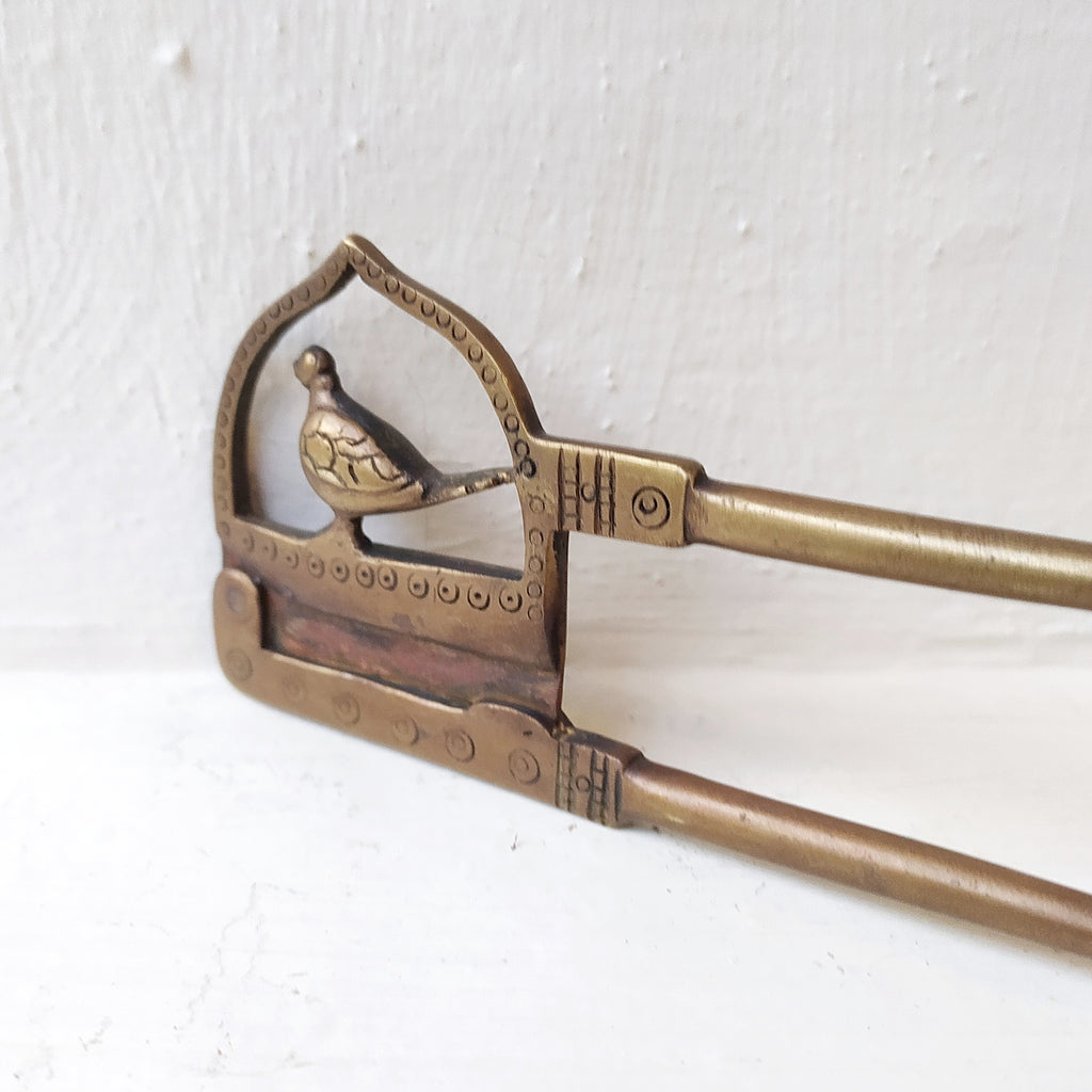 Vintage Mid century Design Brass Nut Cutter With Bird.  Length 14 cm x Height 7 cm