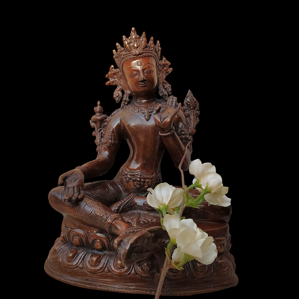 Brass Sculpture of Tara -Female Buddha & Goddess of Universal Compassion, Height 27 cm x Depth 20 cm