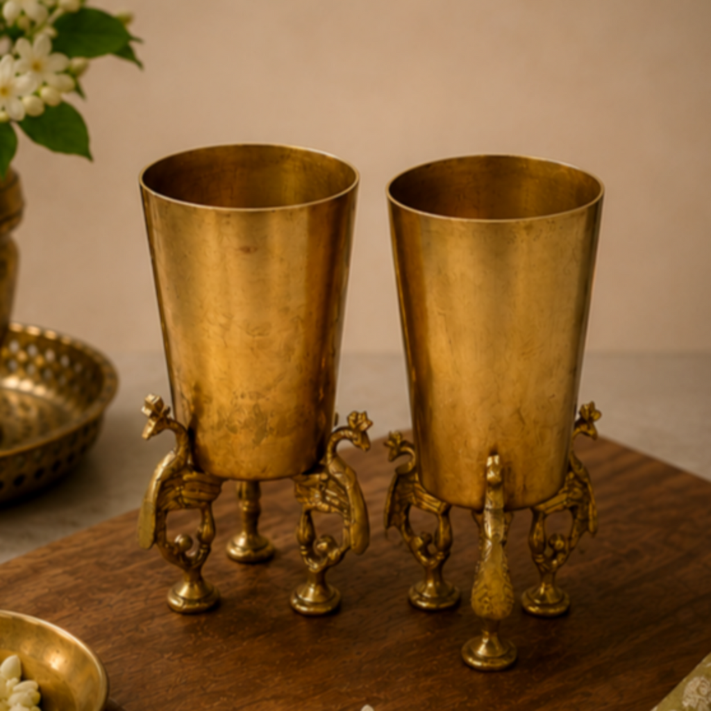 Vintage Pair of Brass Tumblers With Peacocks – A Regal Blend of Heritage & Craftsmanship