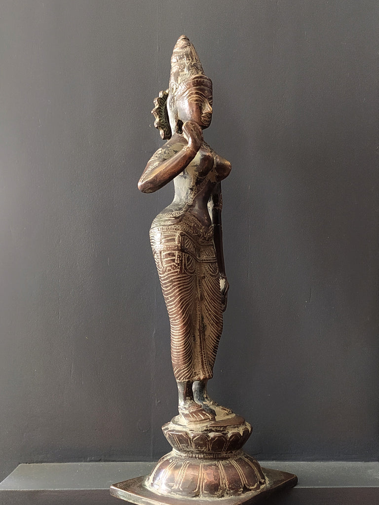 Vintage Divine Brass Sculpture Of Parvati - Goddess of Fertility, Love & Devotion. Height 33 cm