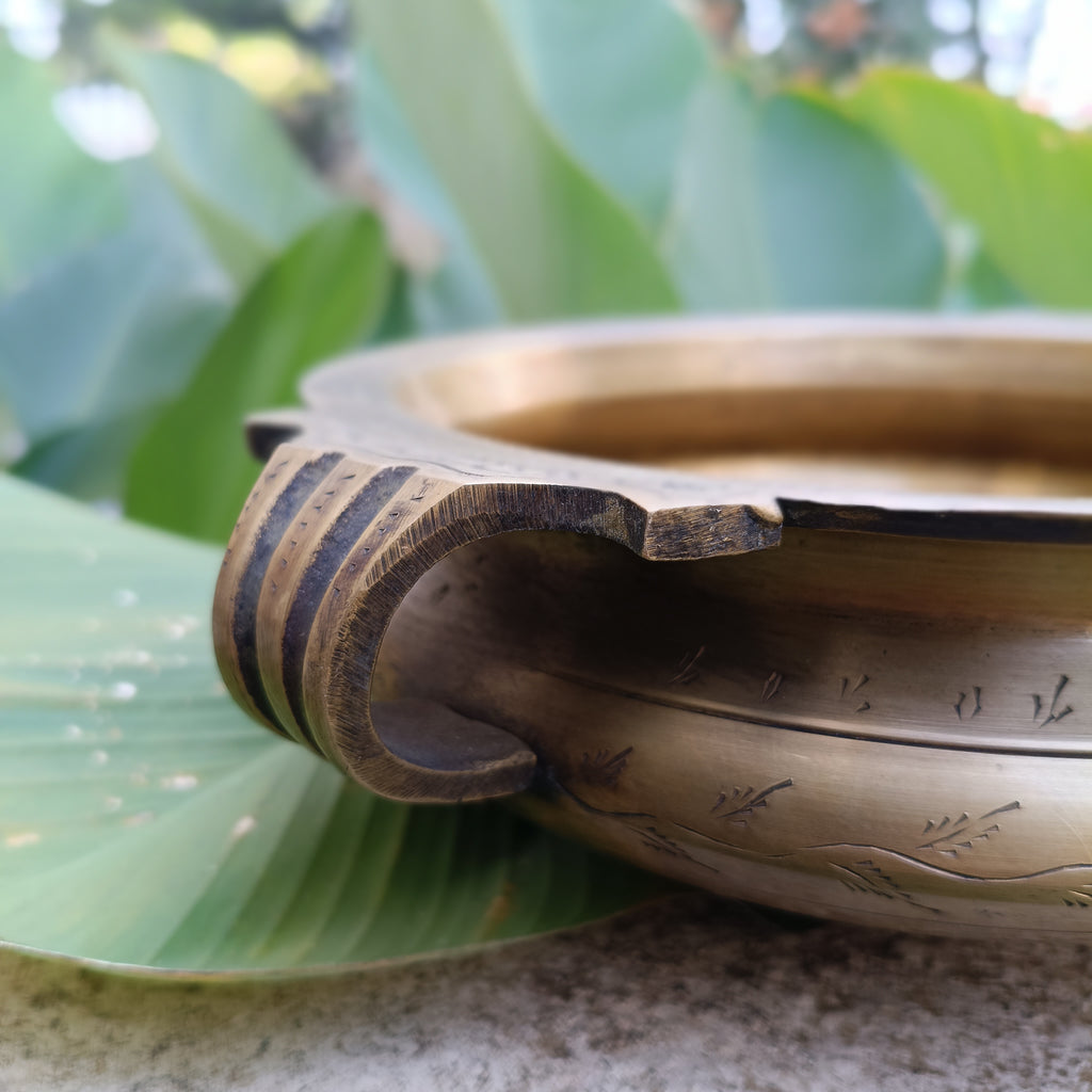 The Emperors Urli - Hand Engraved with A Majestic Camel And Mahout On Hunt. Diameter 25 cm x Ht 9 cm