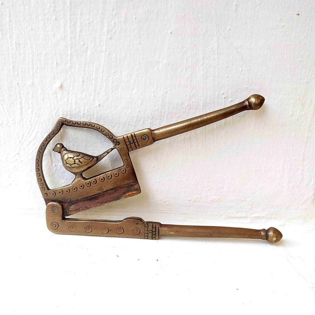 Vintage Mid century Design Brass Nut Cutter With Bird.  Length 14 cm x Height 7 cm