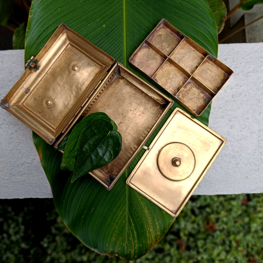 Traditional Brass Paan Dan | Betel Nut Box With 7 Compartments. Length 17 cm