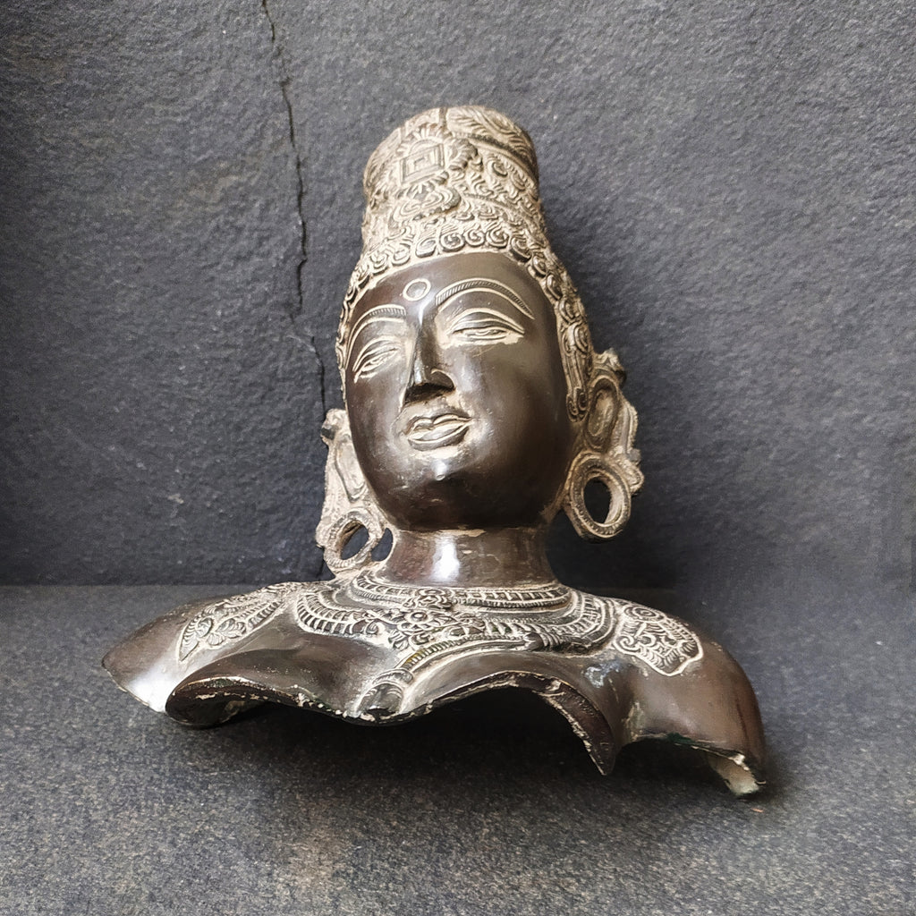 Vintage Brass Bust Of Parvati - Indian Goddess of Fertility, Love & Devotion. Height 31 cm x Width 24 cm