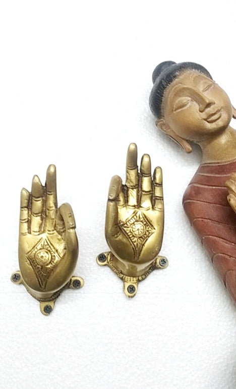 Brass Door Pulls Of Buddha Hands In Vitarka Mudra Posture. Length 13 cm x Width 7 cm x Height 7.5 cm