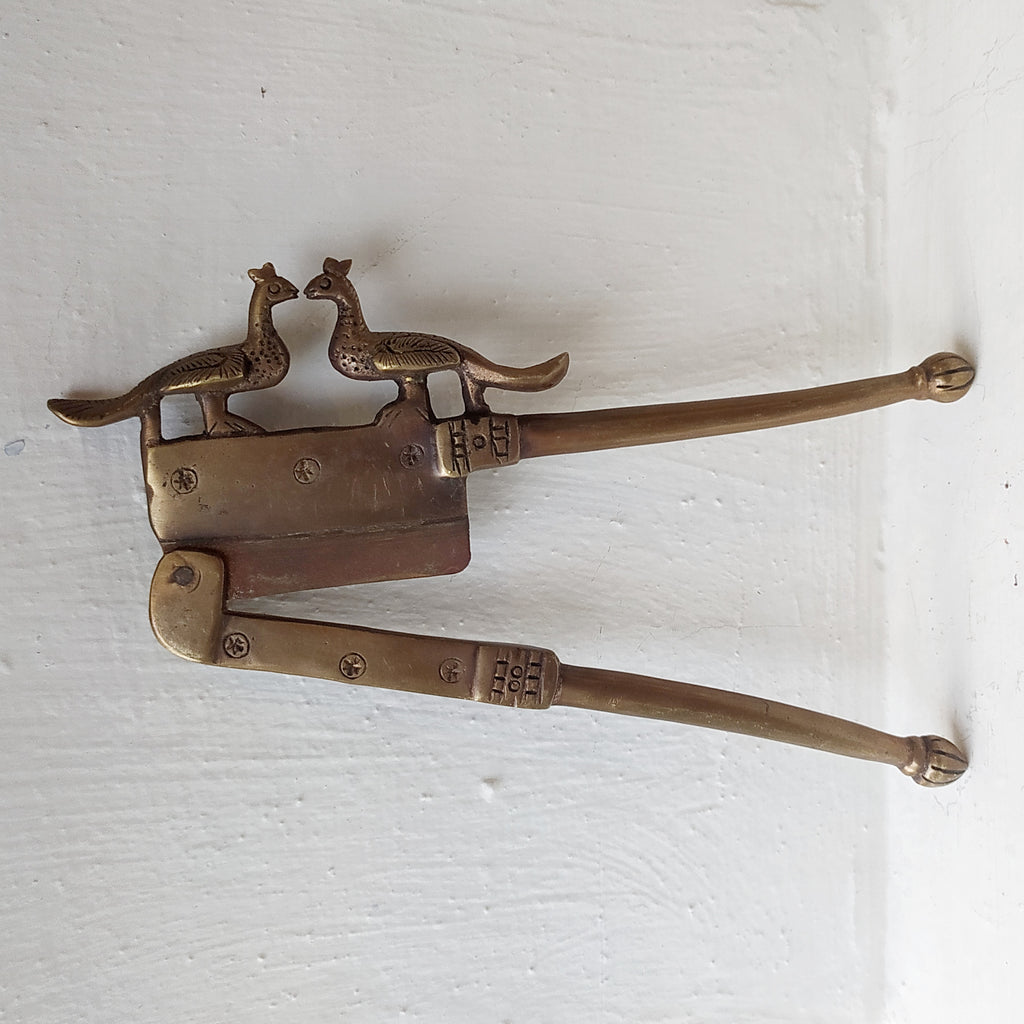 Vintage Brass Nut Cutter With Peacocks. Length 18 cm x Height 7 cm