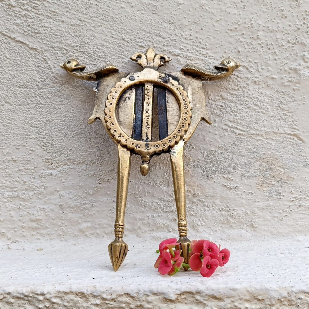 Vintage Brass Nut Cutter With Twin Peacocks. Length 17 cm x width 14 cm