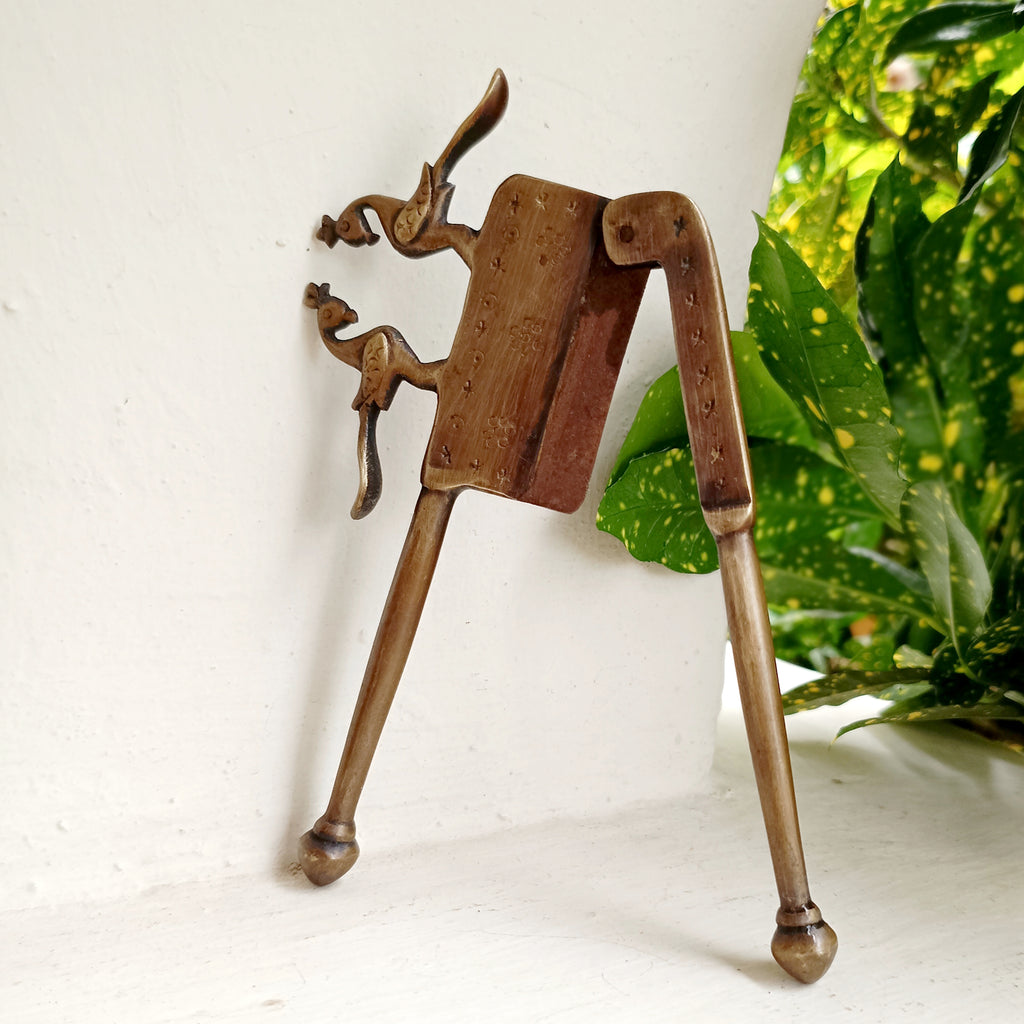Vintage Brass Nut Cutter With Peacocks. Length 16 cm x Height 8 cm