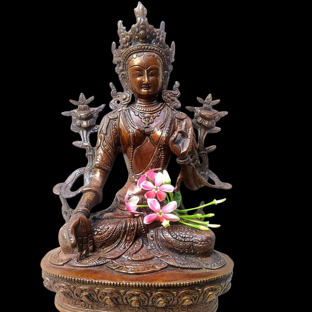 Brass Sculpture of Tara -Female Buddha & Goddess of Universal Compassion. Ht 32 cm x W 18 cm
