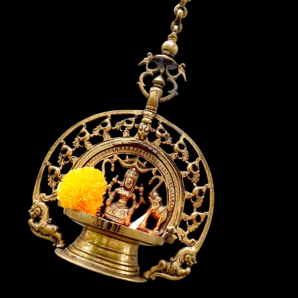 Traditional GajaLaxmi Vilakku Auspicious Oil Lamp From Kerala - 70 cm Length