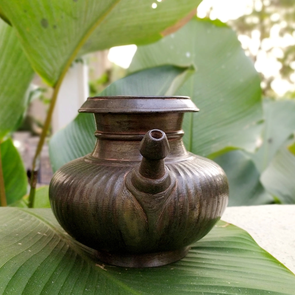 Vintage Brass Drinking Water Ribbed Lota | Vessel With Spout. Height 14.5 cm x Diameter 9 cm